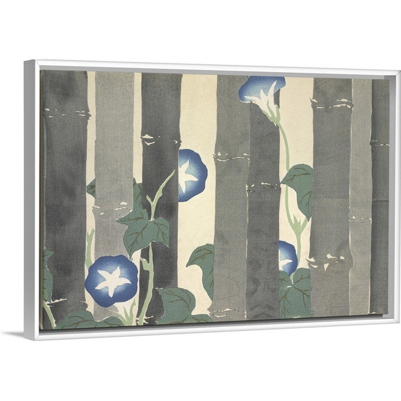 Reproduction d’art par Kamisaka sekka, H 26 po x l 38 po x P 1,75 po, Cadre flottant blanc