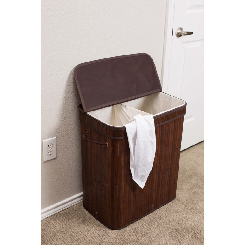 Espresso Bamboo Double Laundry Hamper with Lid and Cloth Liner
