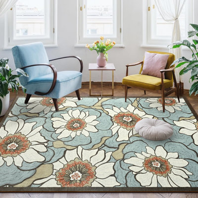 Fillender Floral Area Rug Washable Rug Non-Slip Colorful Flowers Floor Carpet For Living Room Bedrooms Decor