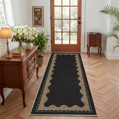 Tapis en jute lavable antidérapant à bords festonnés, résistant aux marques, tapis neutre moderne pour le salon, la chambre à coucher, la salle à manger, le patio, le porche