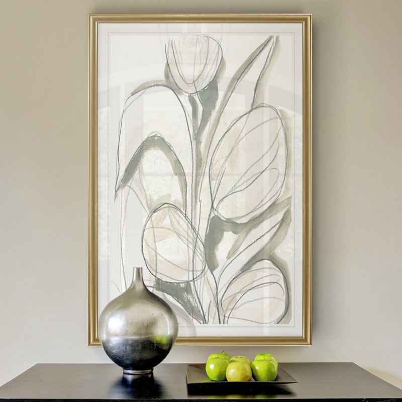 'Neutral Tropical II' - Print on Canvas, 18.5" H x 24.5" W x 1.5" D, Gold Framed