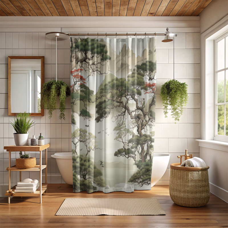 Rideau de douche Ancienne Flora, H 74 po x l 71 po