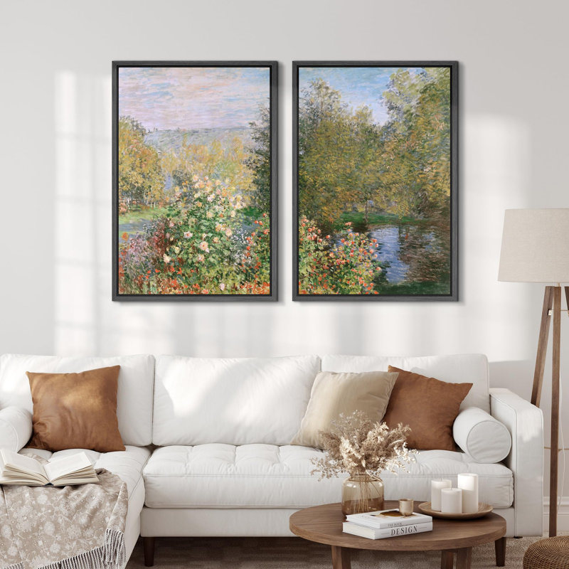 «Garden Bloom By The Riverside Floral Impressionist», 2 pièces sur toile, Noir, H 24 po x l 32 po