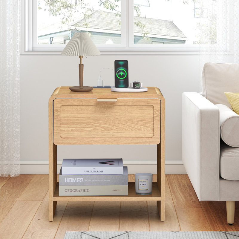 End Table With Charging Station, Natural