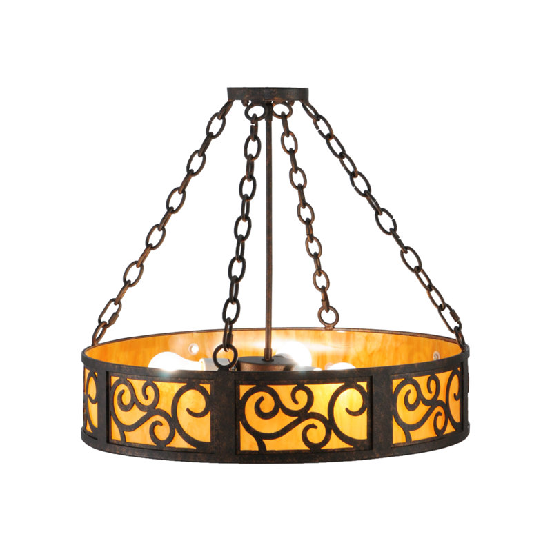 Elegant Scroll 3-Light Indoor/Outdoor Drum LED Chandelier in Copper Rust