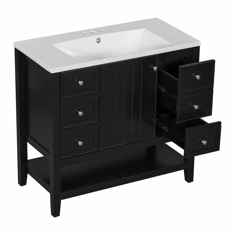 Meuble-lavabo simple 36 po avec comptoir en céramique Jayleanna, Noir