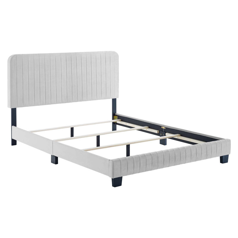 Celine Channel Tufted Performance Velvet Bed, Queen, Light Gray