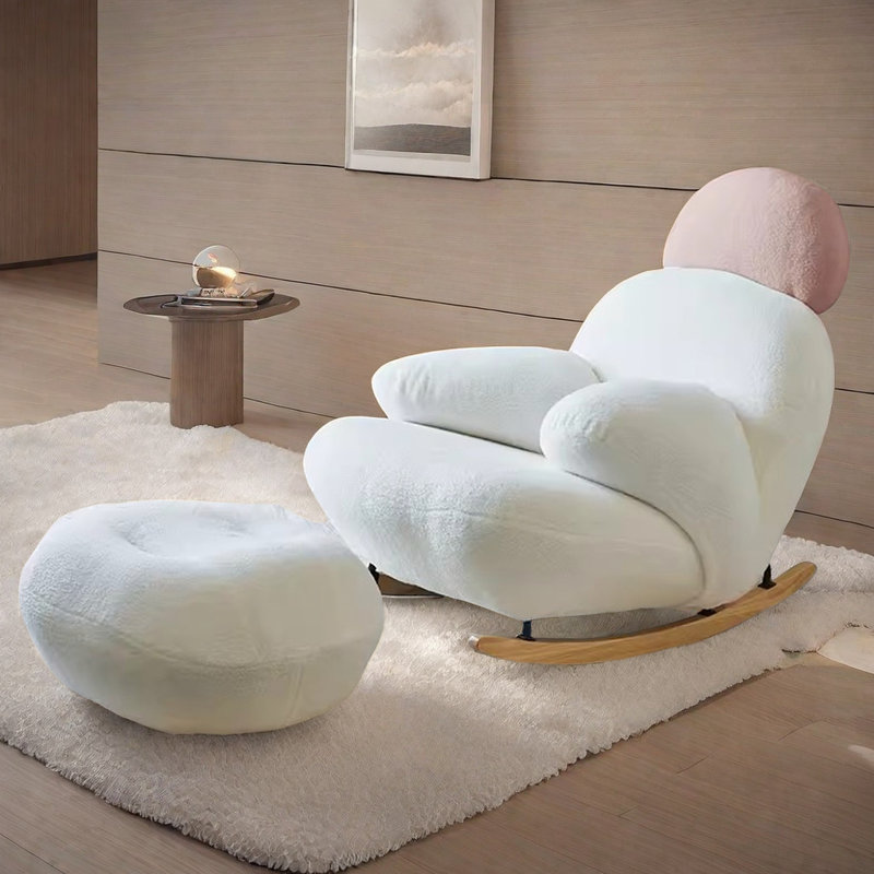 Chaise berçante décontractée, Rose / blanc cassé
