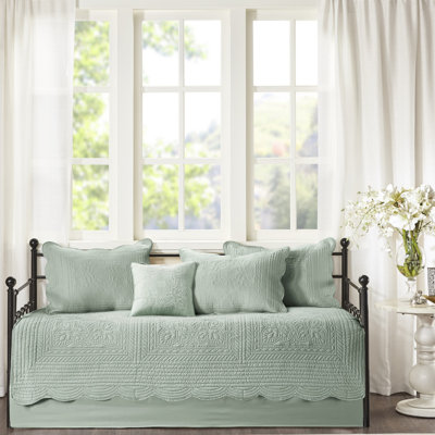 Housse de lit de jour - réversible 6 pièces, bordures festonnées, taille de matelas simple, housse incluse, taies décoratives, style d'oreiller, taille