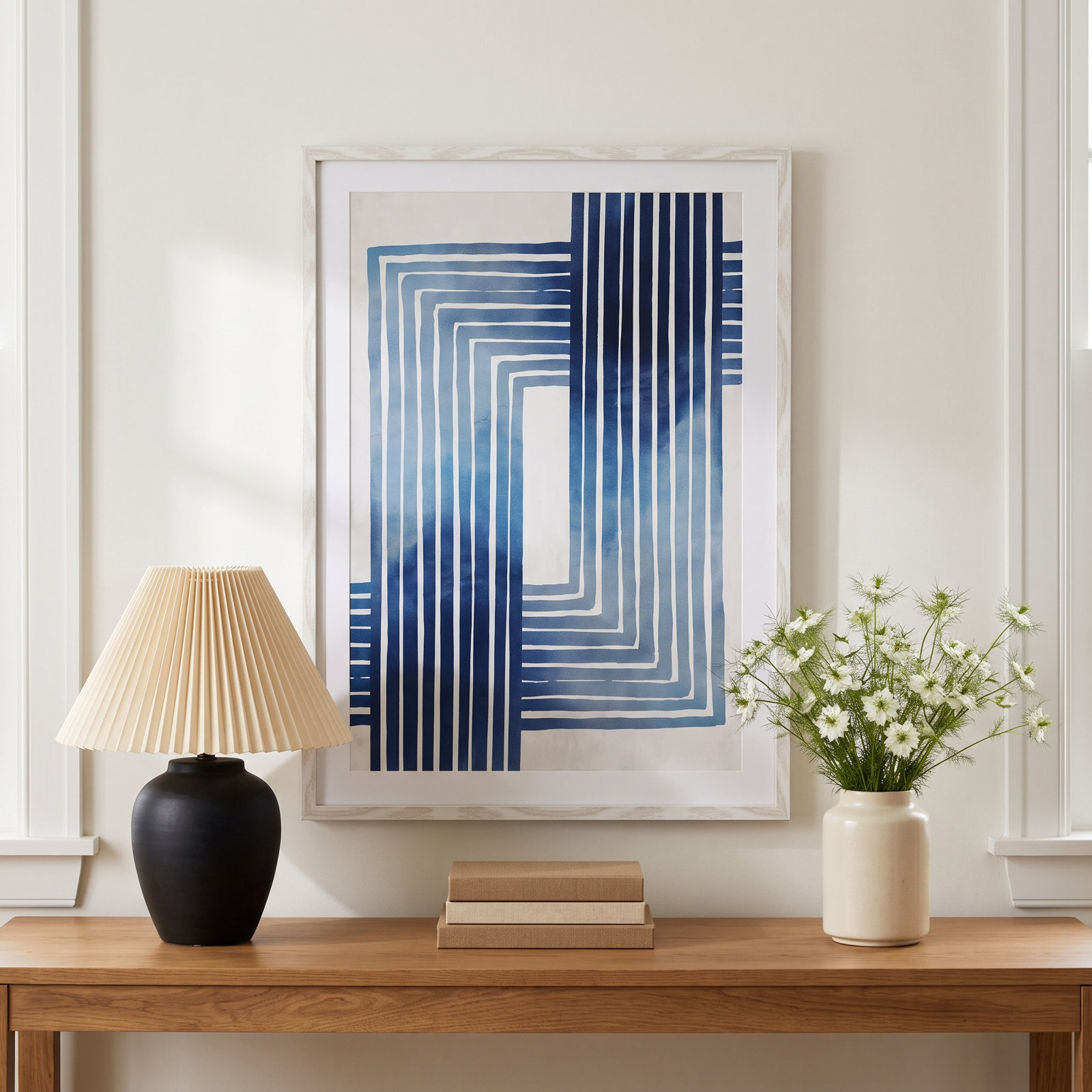 Lanny "In Unison" Painting by Eva Watts, 35.5" H x 25.5" W x 0.75" D, White Wood Framed Paper