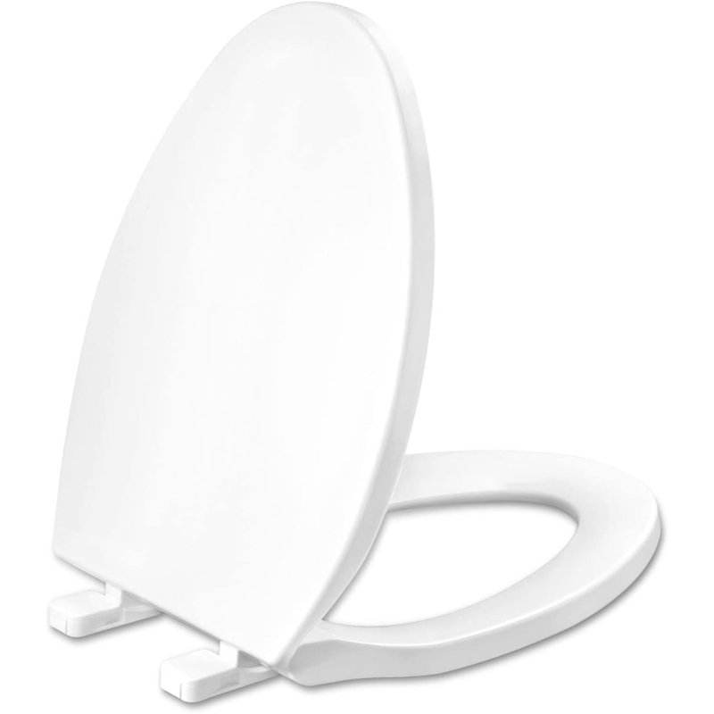 Toilet Seat Elongated With Slow Close Hinges, Four Bumpers Never Loosen And Easily Remove, Two Sets Of Parts, Plastic, White