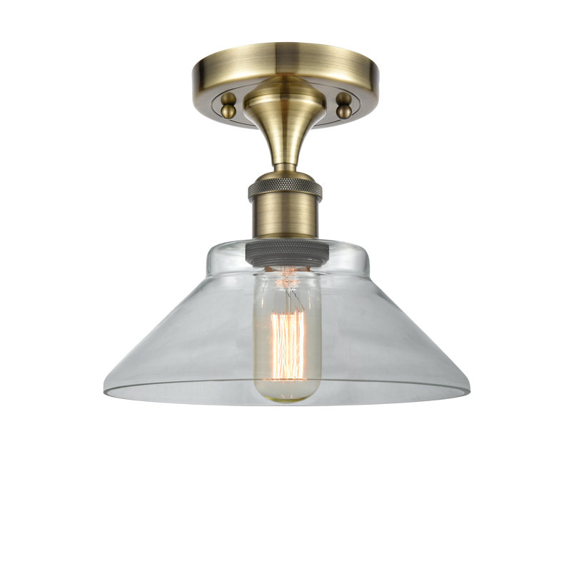 Plafonnier semi-encastré conique simple à 1 lumière 9 po Newton St Loe, Laiton antique noir, Transparent, Ampoule non incluse