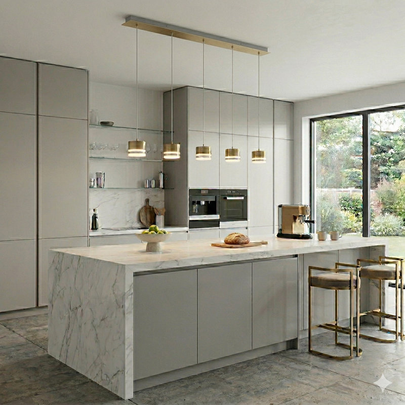 Luminaire suspendu linéaire à DEL de 5 lumières pour îlot de cuisine Barnsdall, Laiton brossé