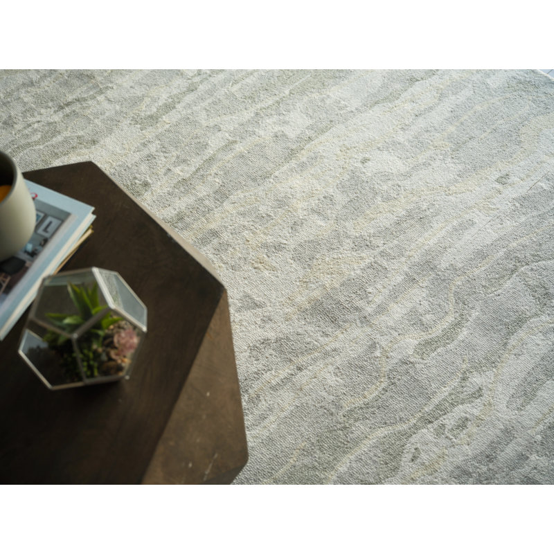 Cortero Hand Tufted Wool Abstract Area Rug in Sage/Ivory, Rectangle 9' x 12'