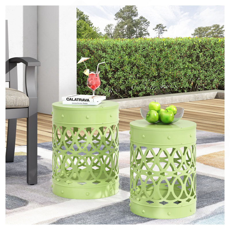 Outdoor Metal S/2 End Table, Green