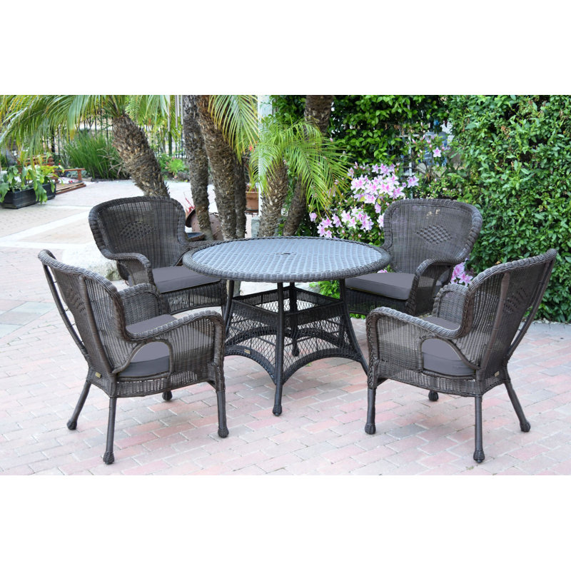 Batchelder 4 - Person Wicker Patio Dining Set with Round Table, Espresso, Steel Blue