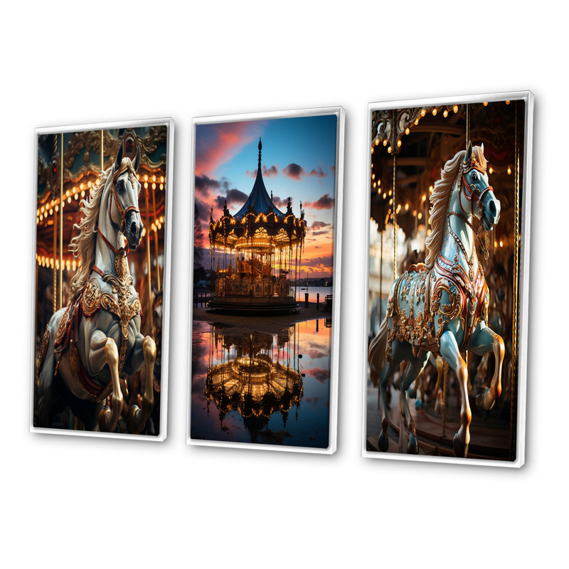 «Carousel Carousel Carousel», 3 pièces sur toile, H 20 po x l 36 po, Cadre blanc