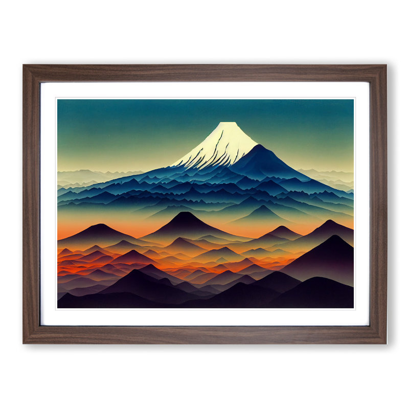 Awe Inspiring Japanese Mountains 1 Piece Single Picture Frame Wall Art, 25cm H x 34cm W x 2cm D, Walnut Framed