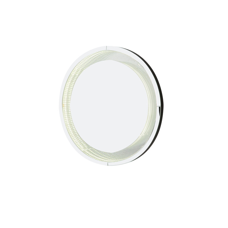Elegant 39.5'' Round Wood and Silver Wall Mounted LED Mirror