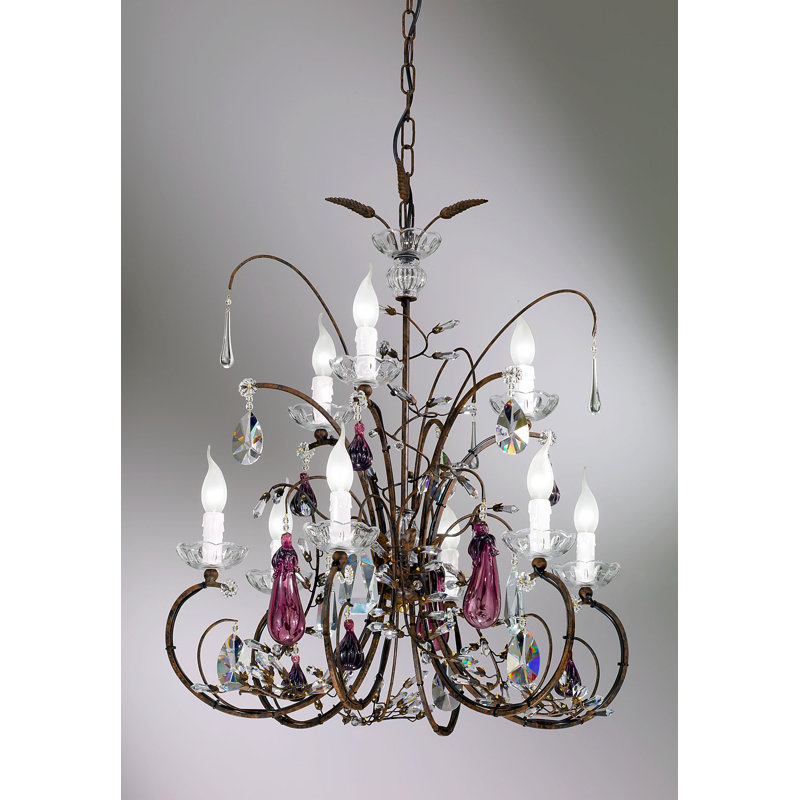 Lustre classique / traditionnel à 9 lumières de style bougie avec accents en fer forgé