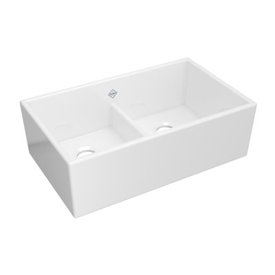 Shaker­­™ ­ 33" Low Divide Double Bowl Apron Front Fireclay Kitchen Sink