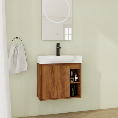 24'' Wall-Mounted Floating Bathroom Vanity with Ceramic Top and Soft-Close Door