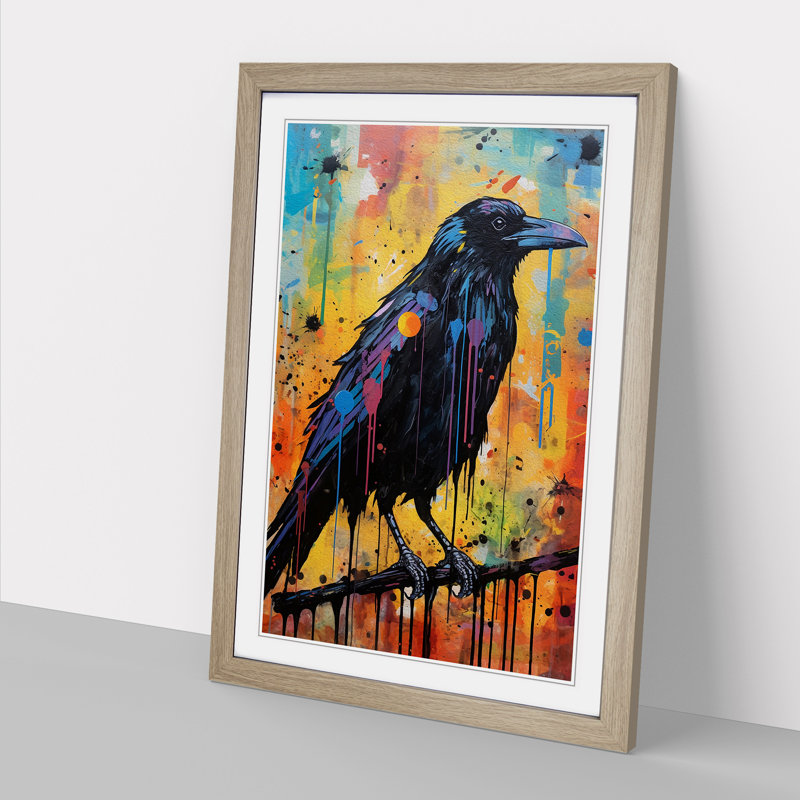 Crow Expressionism - Single Picture Frame Print on Wood, Oak Framed, 64cm H x 46cm W