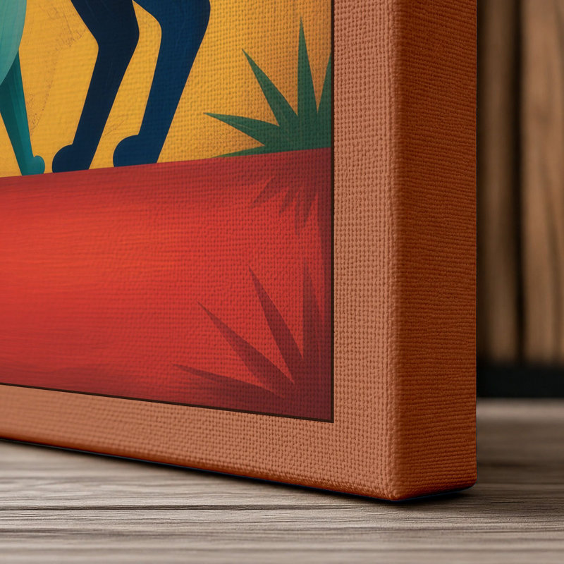 Cat and Dog Together Boho 1 Piece Wrapped Canvas Wall Art, 36x24 - 91.4 x 61.0 cm, Terracotta Border