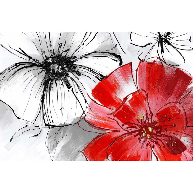 "Croquis de fleurs rouges et blanches" sur toile