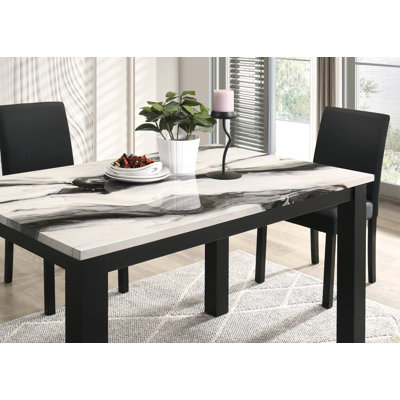1pc Faux Marble Top Rectangular Dining Table Wooden Dining Room Furniture Modern Contemporary Black Charcoal Finish