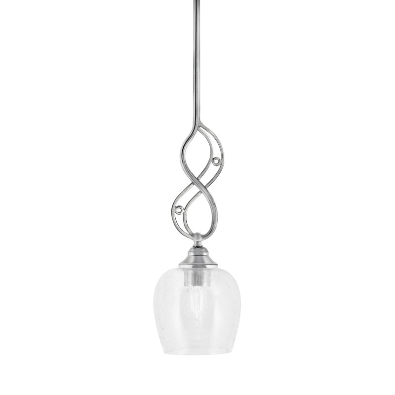 Mini-luminaire suspendu à tige Jazz illustré en finition chromée avec verre transparent de 6 po