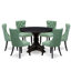 L'ensemble de 7 pièces de coin-repas comprend une table ronde de 48 po avec piédestal et 6 chaises rembourrées en tissu de polyester vert saule, noir sablé-129541202-121727532-121727534