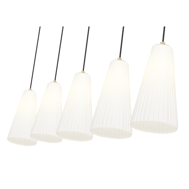 Modern Gold and Nickel 5-Light Linear Chandelier with Frosted Glass Shades