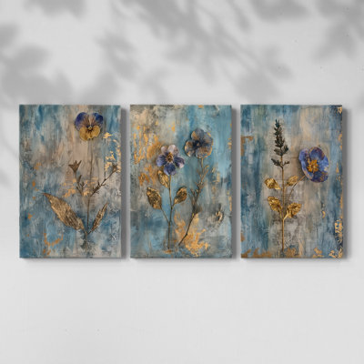 Étude florale, série XVII, ensemble de 3 toiles tendues avec châssis, prête à être accrochée