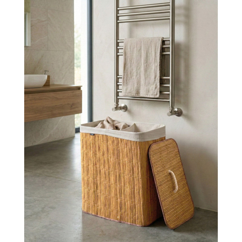 Fabric Laundry Basket, Brown, White