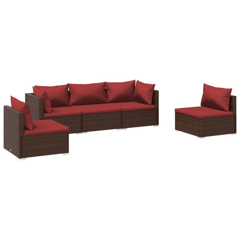 5 Piece Lounge Sofa Seating Group, Cinnamon Red, Brown