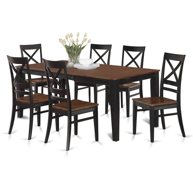 Ensemble de table et chaises de cuisine 7 pièces composé d'une table de salle à manger rectangulaire avec rallonge papillon et 6 chaises, noir et cerise