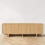Meuble télé pour téléviseur de 75 po ou moins, console média avec portes d'armoire texturées et rangement, bois, style transitionnel, salon-965791772