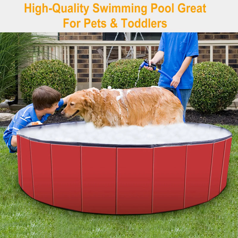 Piscine pliable pour chien - PVC épais, fond antidérapant, refroidissement estival, Rouge