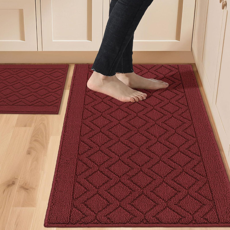 Ensemble de 2 tapis de cuisine lavables (20 po x 30 po + 20 po x 48 po), Rouge