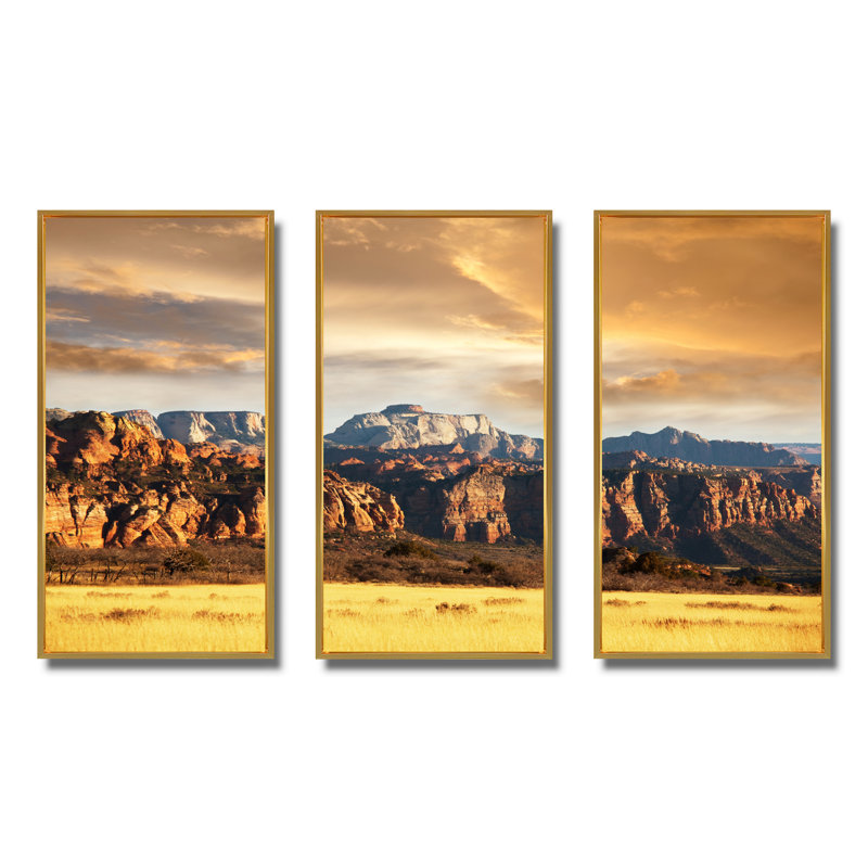 Parc national de Zion, Utah, États-Unis, ensemble de 3 toiles encadrées, H 20 po x l 36 po x P 1 po, Cadre flottant doré