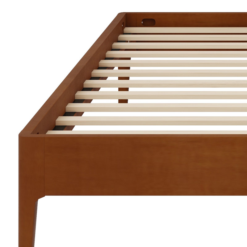 Contemporary Low-Profile Bed Base Featuring Durable Slat Foundation and Tool-Free Setup, Brown
