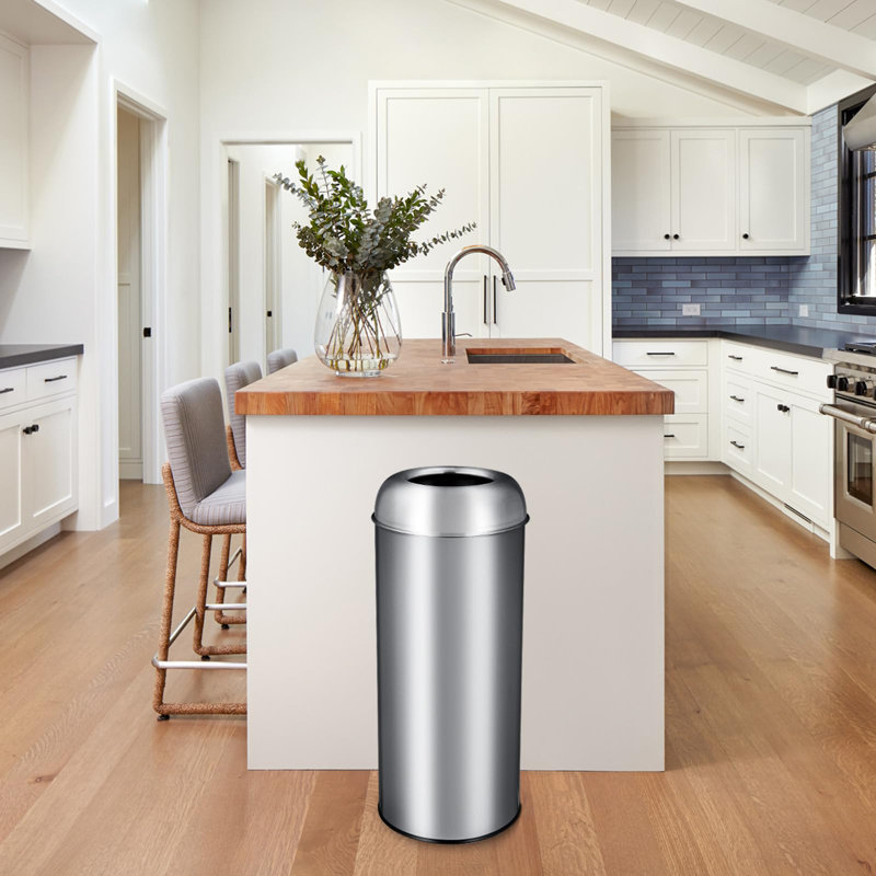 Grande poubelle 17 gallons / 65l, poubelle extérieure en acier inoxydable avec grande poubelle ouverte, poubelle de cuisine