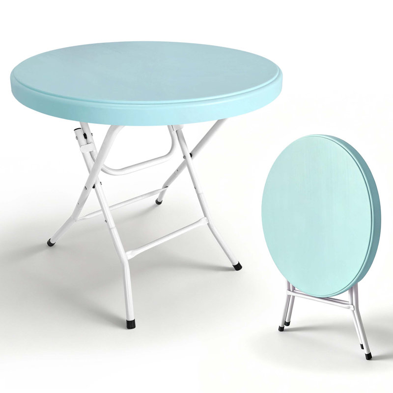 Table de bistro ronde pliable durable pour les événements et les fêtes en plein air avec installation facile, Bleu / Blanc