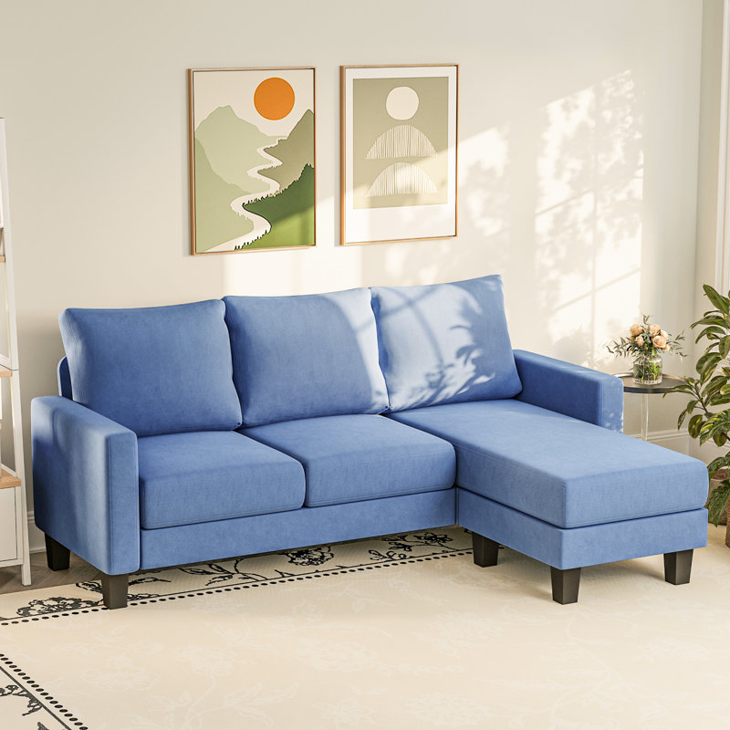 Canapé modulaire en L 70,8 po avec 3 sièges, canapé-lit rembourré moderne, Bleu