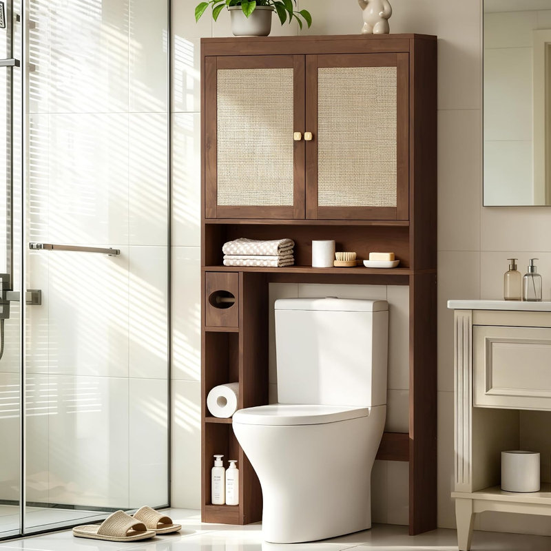 Chahat Over The Toilet Storage Cabinet, Over Toilet Bathroom Organizer Space with Double Doors, Light Brown
