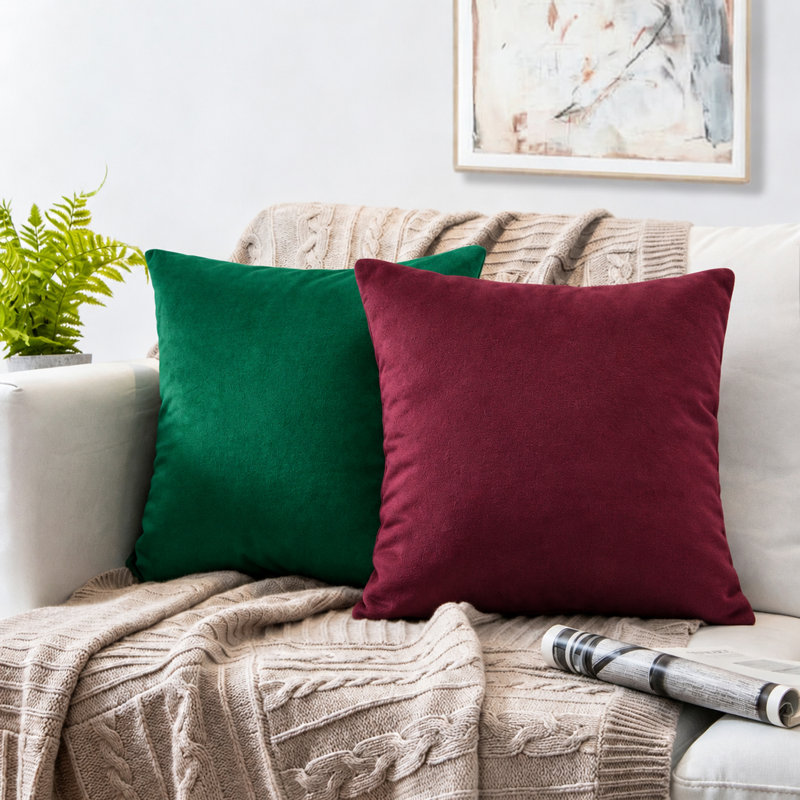Ensemble de coussins décoratifs en velours 50 x 50 cm avec garnitures, 2 couleurs différentes, H 20 po x l 20 po
