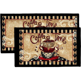 Coffee Cup Printed Kitchen Rug, Anti-slip Absorbent Memory Foam