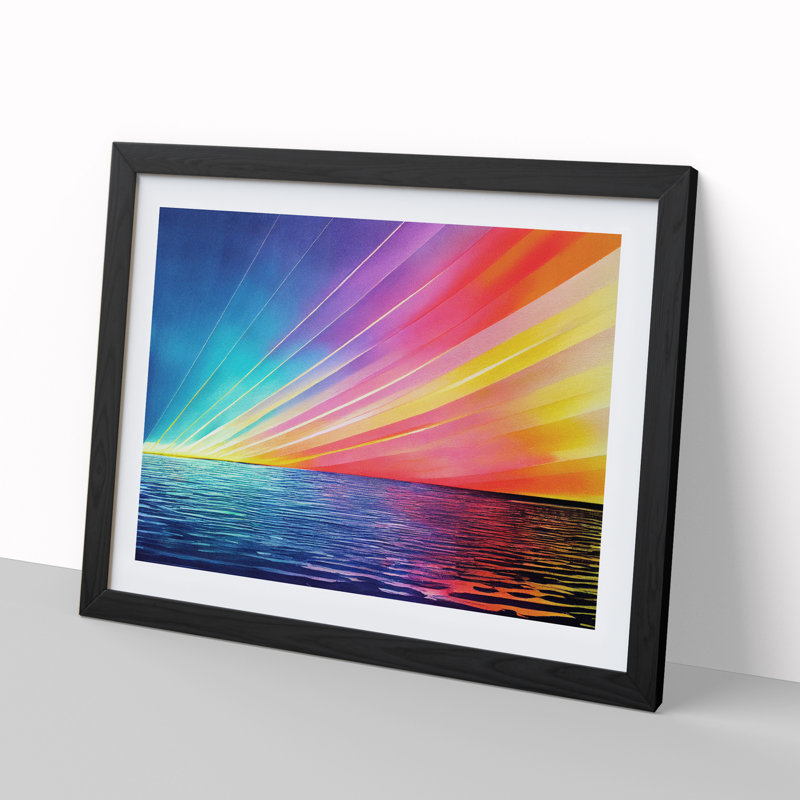 XH1022-7316X Rainbow Over The Ocean - Single Picture Frame Print, Black Framed, 46cm H x 64cm W x 2cm D