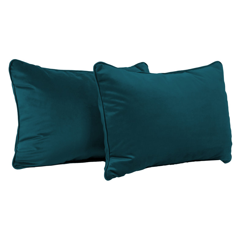 Rectangle Lumbar Microfiber Pillow with Piping, 2-pack, Peacock, Rectangular 16"H x 24"W